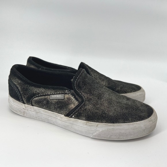 Vans Slip On Sneakers Black and Glitter Suede Womens Shoes Size 6 - Picture 3 of 8